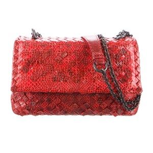 Bottega Veneta Red Snakeskin Olimpia Bag